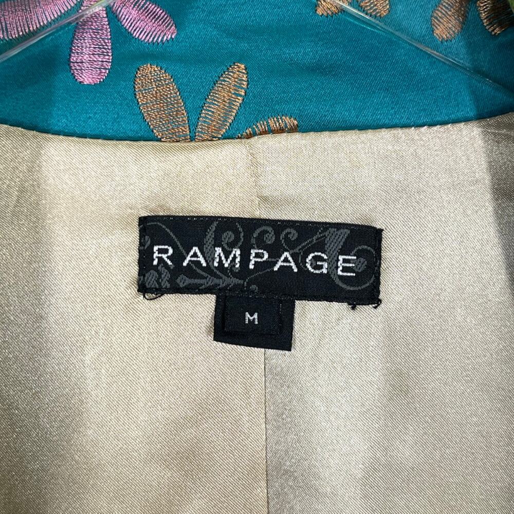 Vintage Y2K Rampage Embroidered Satin Belted Jacket Medium Blue Floral Hippie - Picture 7 of 8